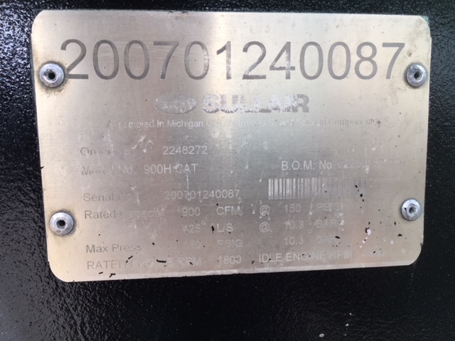  Sullair 900H Diesel Air Compressor