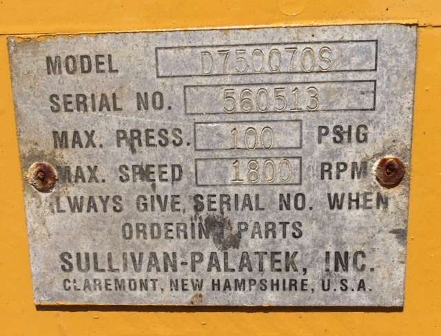  Sullivan 750CFM Diesel Air Compressor