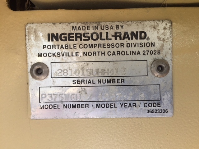  Ingersoll Rand P375WCU Diesel Air Compressor