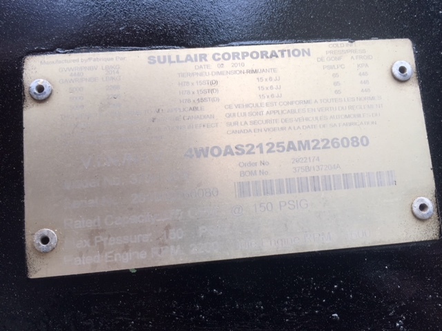  Sullair 375HJD3 Diesel Air Compressor