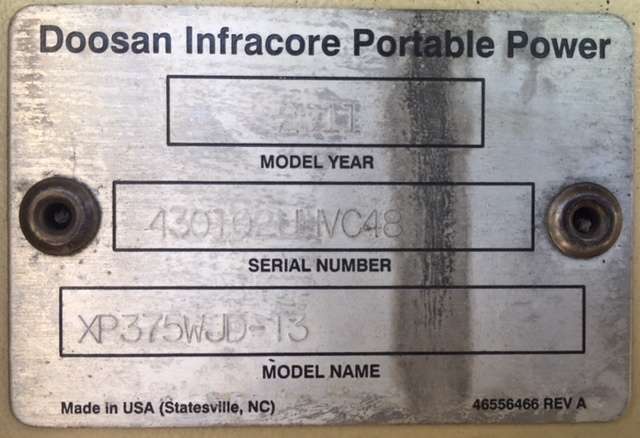  Doosan/ Ingersoll Rand XP375WJD-T3 Diesel Air Compressor