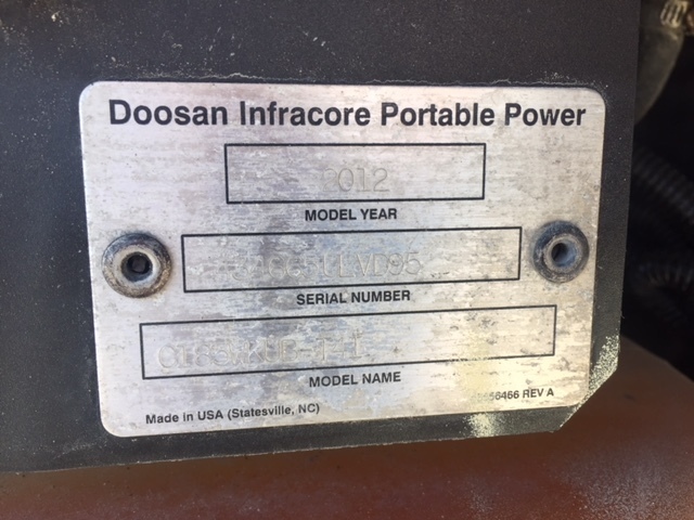 Doosan C185WKUB Diesel Air Compressor