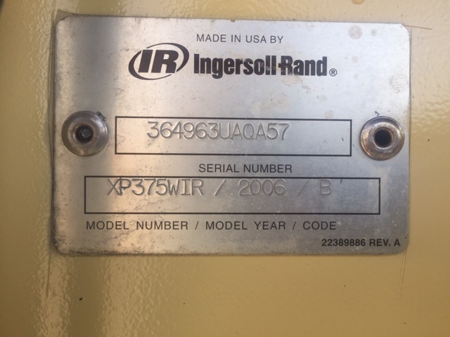 Used Ingersoll Rand XP375WIR Diesel Air Compressor