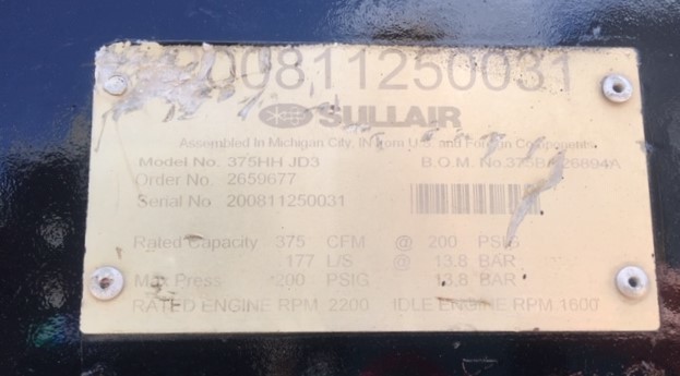 Used Sullair 375HH Diesel Air Compressor