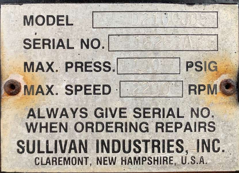 Low Hours Sullivan 210cfm Diesel Air Compressor