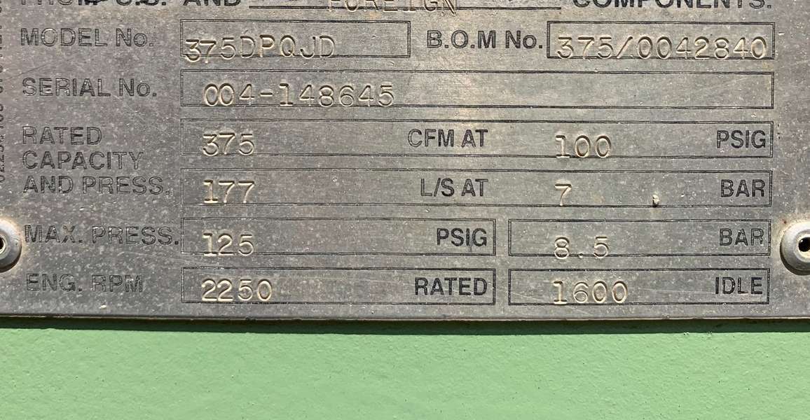 Used Sullair 375cfm Diesel Air Compressor