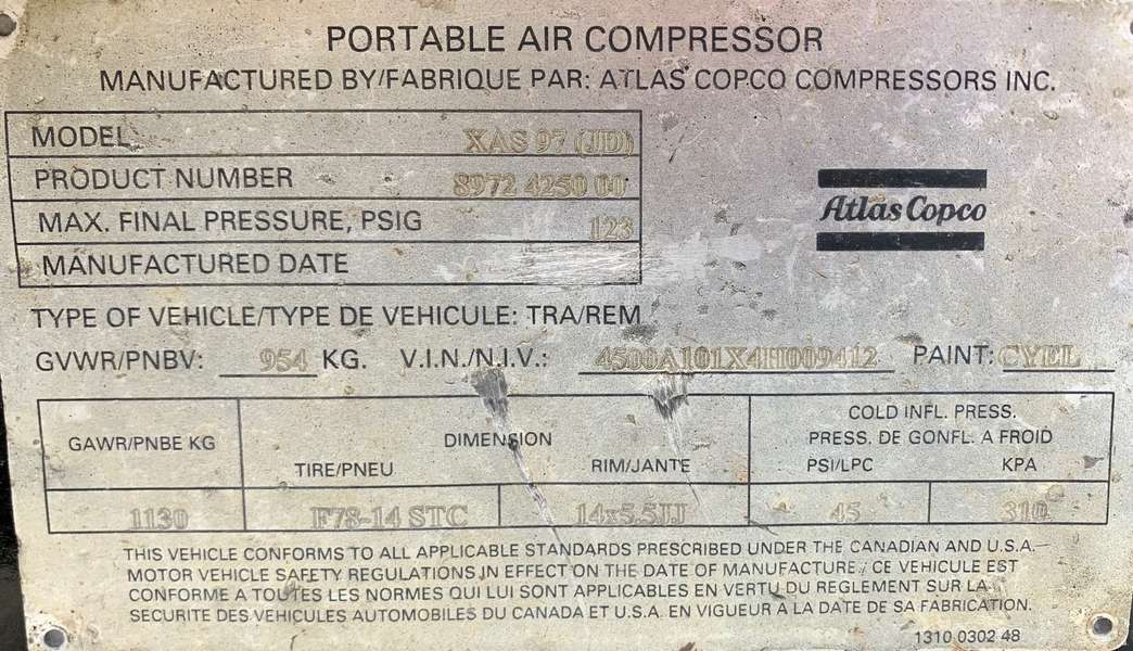 Used Atlas copco XAS97 Diesel Air Compressor