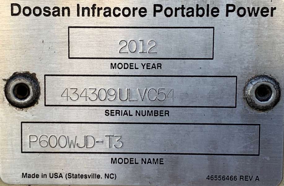 Used Doosan P600WJD-T3 Diesel Air Compressor