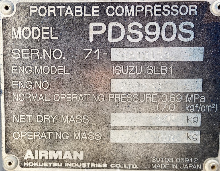 Used Airman PDS90S Diesel Air Compressor