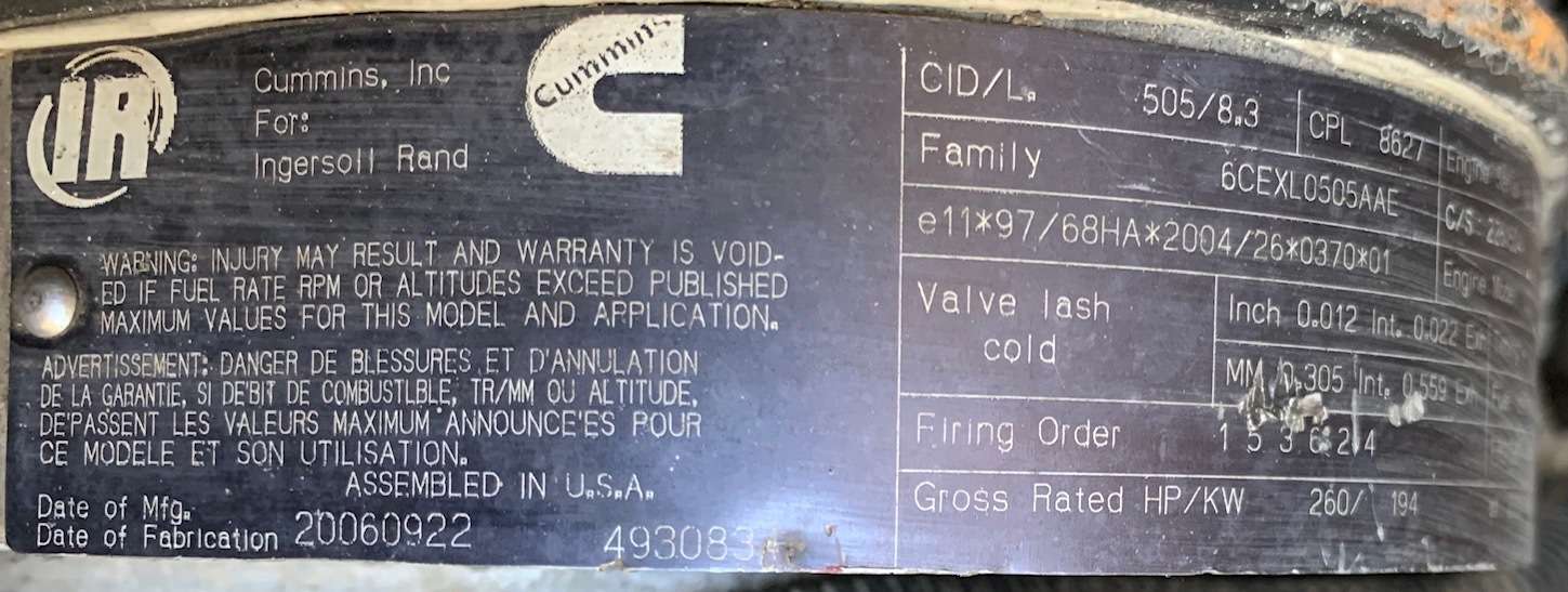 Used Ingersoll Rand XP825WCU Diesel Air Compressor