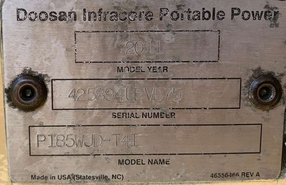 Used Doosan P185WJD-T4I Diesel Air Compressor