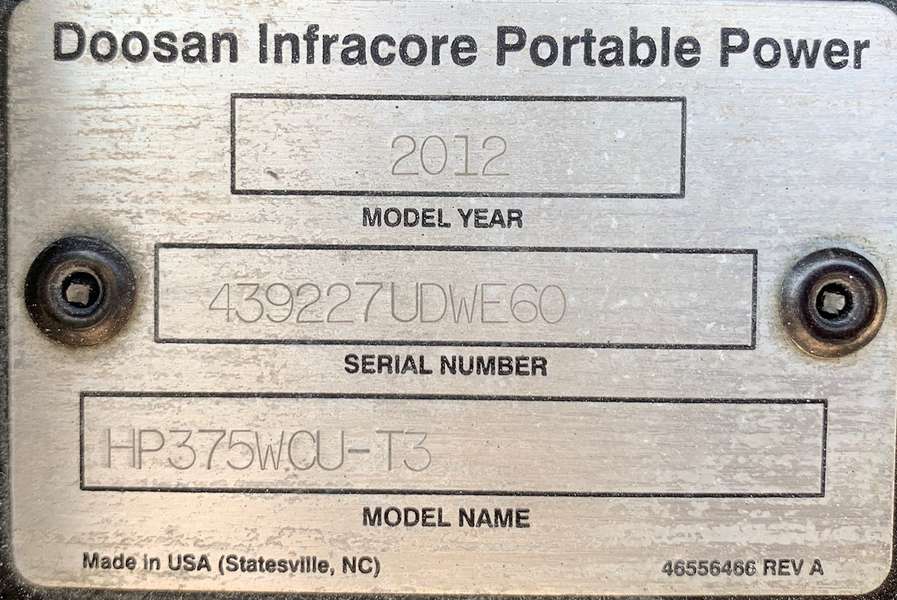 Used Doosan HP375WCU-T3 Diesel Air Compressor