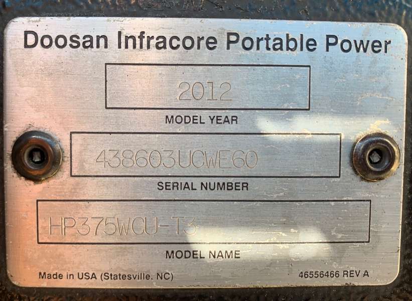 Used Doosan HP375WCU-T3 Diesel Air Compressor