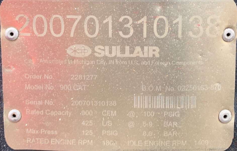 Used Sullair 900CAT Diesel Air Compressor