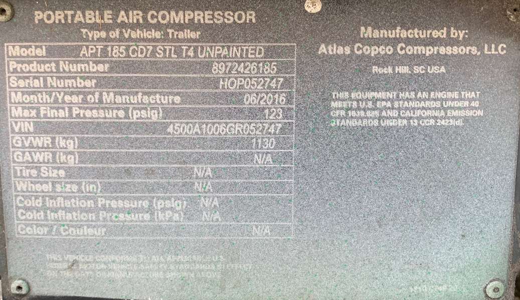 Used Atlas Copco APT185CD Diesel Air Compressor