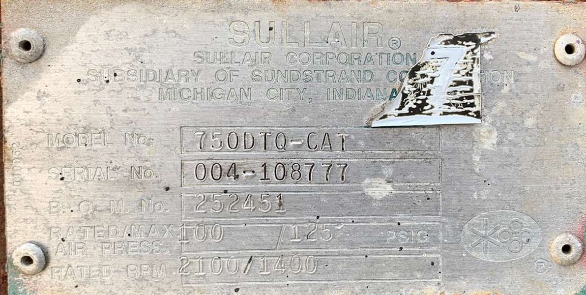 Used Sullair 750DTQ-CAT Diesel Air Compressor