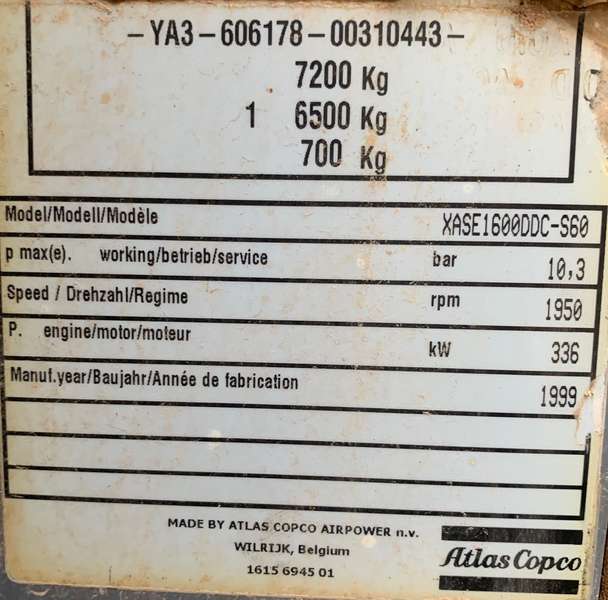 Used Atlas Copco XASE1600 Diesel Air Compressor