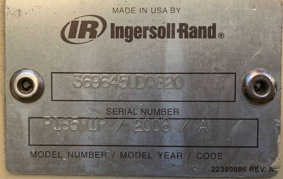 Used Ingersoll Rand P185WIR Diesel Air Compressor 185 369645UDQ820