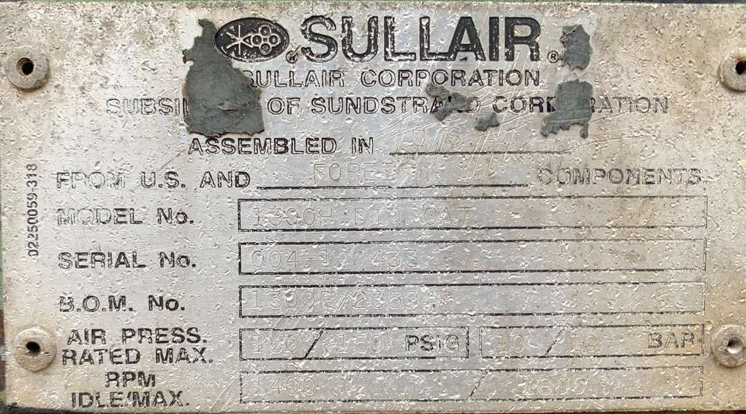 Used Sullair 1300H DTQ Diesel Air Compressor