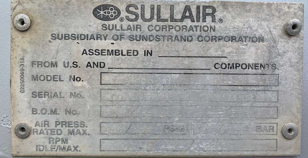Used Sullair 185Q Diesel Air Compressor