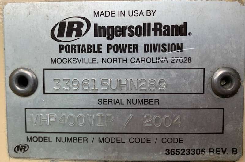  Ingersoll Rand VHP400 200PSI Diesel Air Compressor
