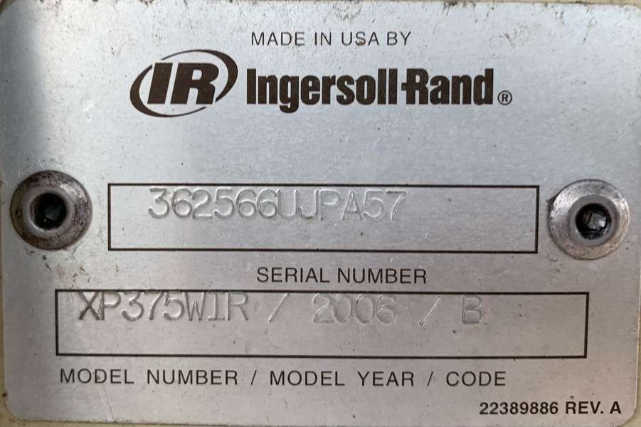 Used Ingersoll Rand XP375WIR Diesel Air Compressor