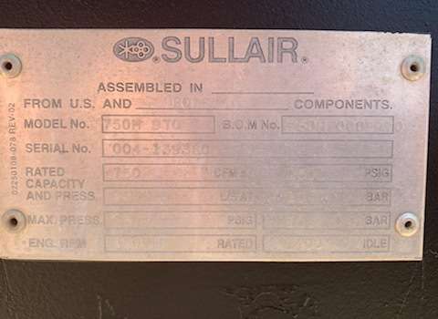Used Sullair 750H Diesel Air Compressor