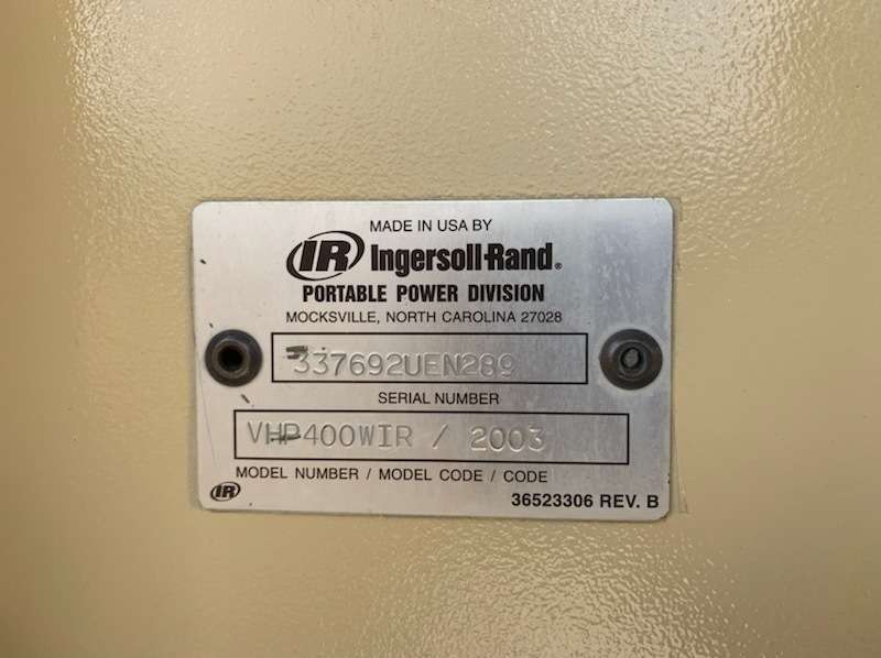 Used Ingersoll Rand VHP400WIR Diesel Air Compressor 400 337692UEN289