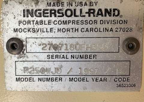 Used Ingersoll Rand P250WJD Diesel Air Compressor
