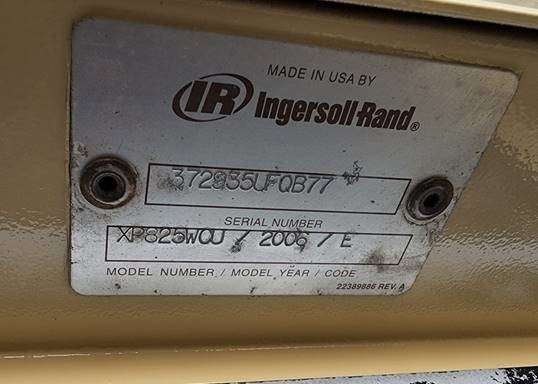 Used Ingersoll Rand XP825WCU Diesel Air Compressor