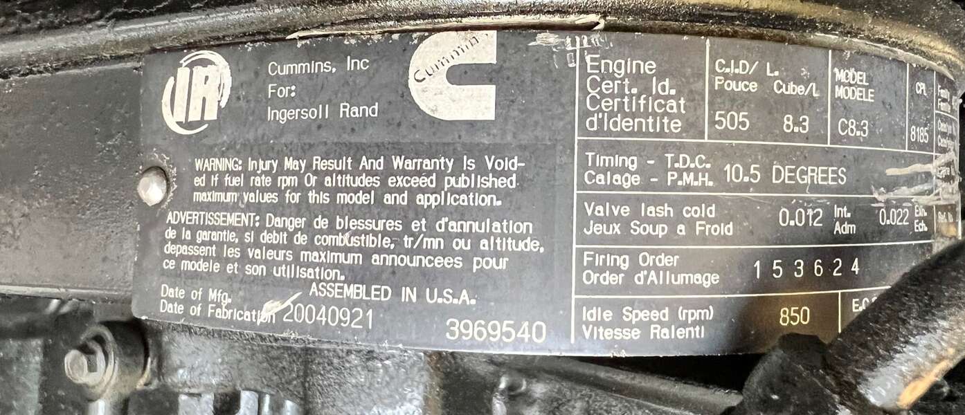 Used Ingersoll Rand XP825WCU Diesel Air Compressor