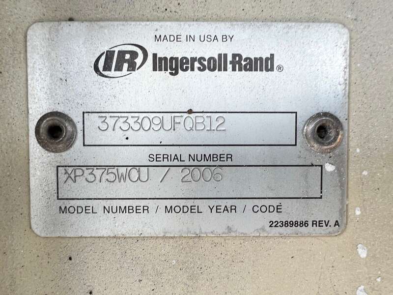 Used Ingersoll Rand XP375WCU Diesel Air Compressor 375 373309UFQB12