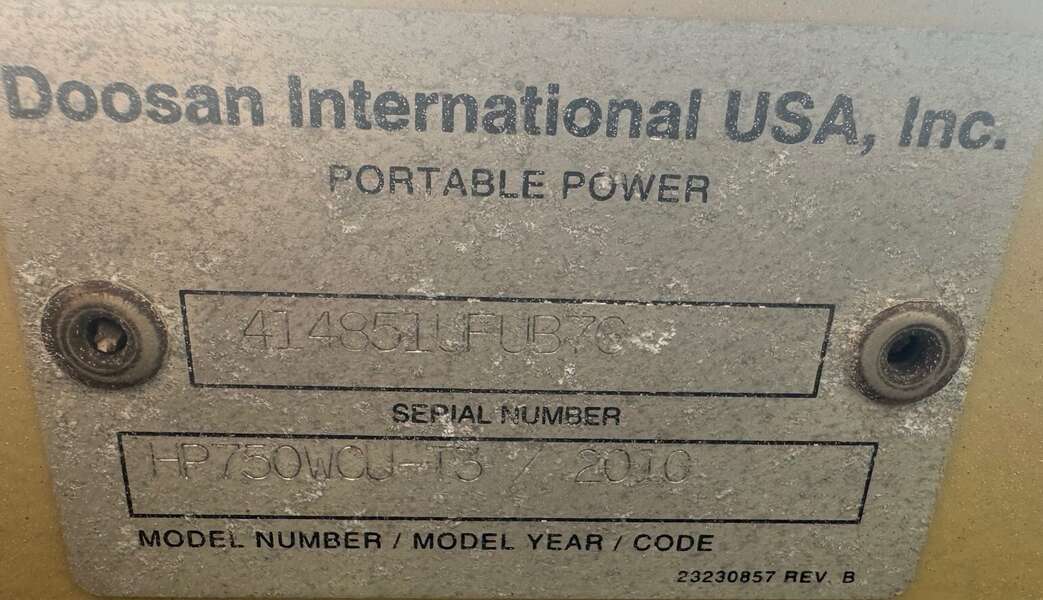 Used Doosan HP750WCU-T3 Diesel Air Compressor