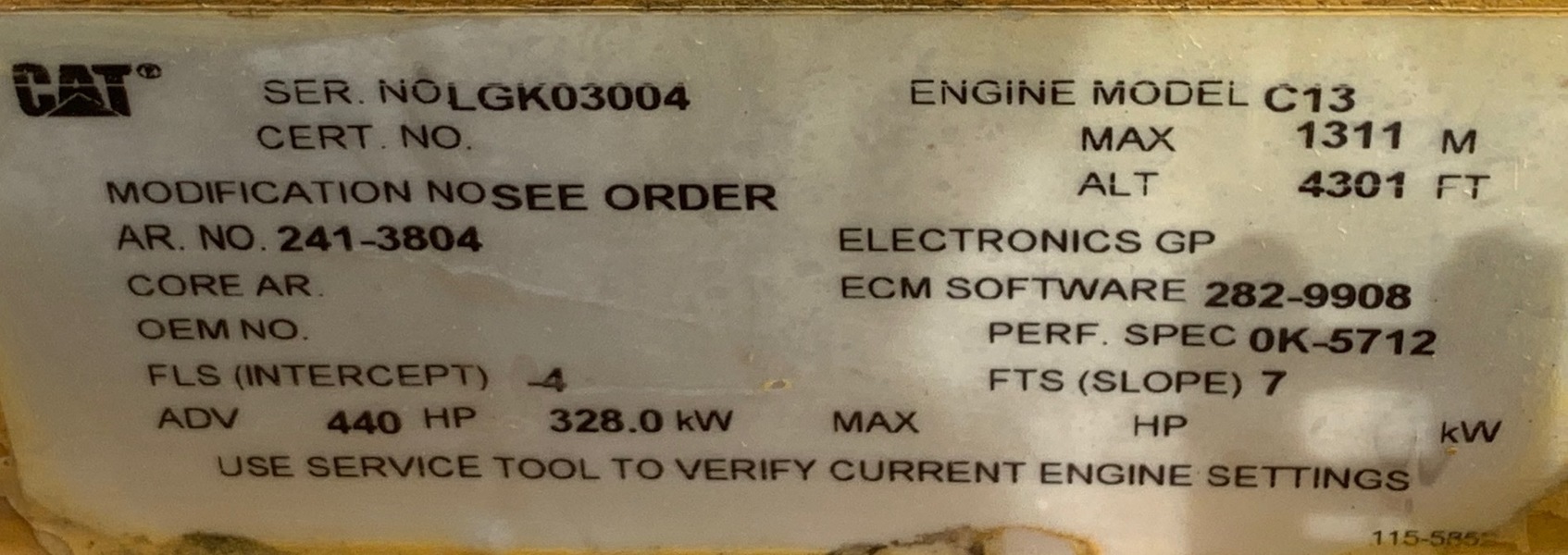 cat c13 engine serial number location