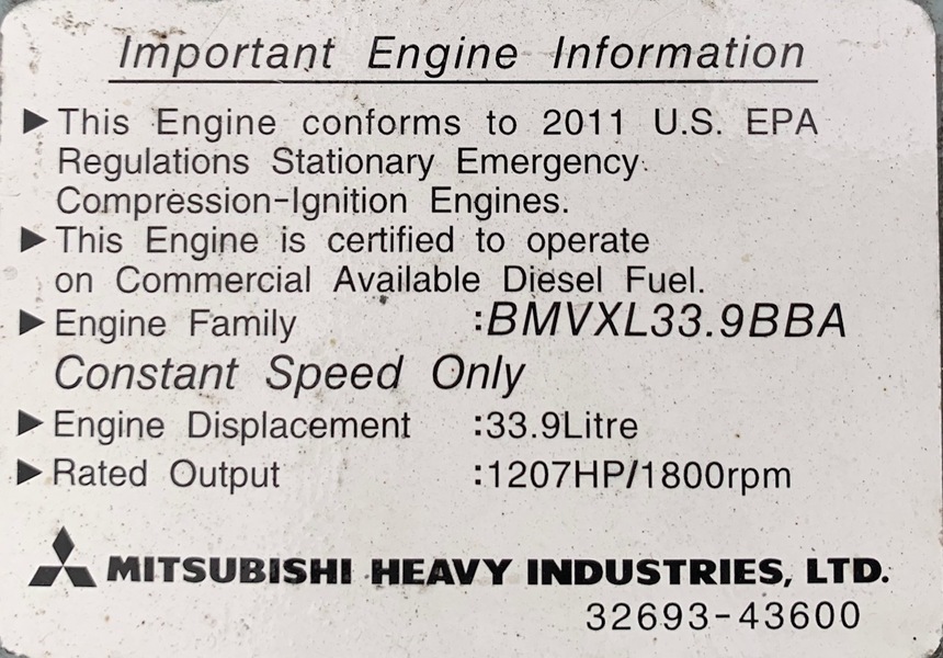  Mitsubishi S12A2-Y2PTAW-2 Diesel Engine