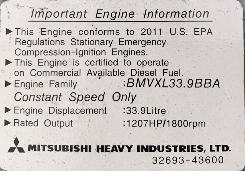 Mitsubishi S12A2-Y2PTAW-2 Diesel Engine 27275