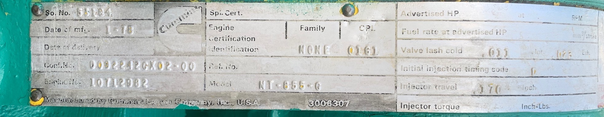 Used Cummins NT-855-G Diesel Engine