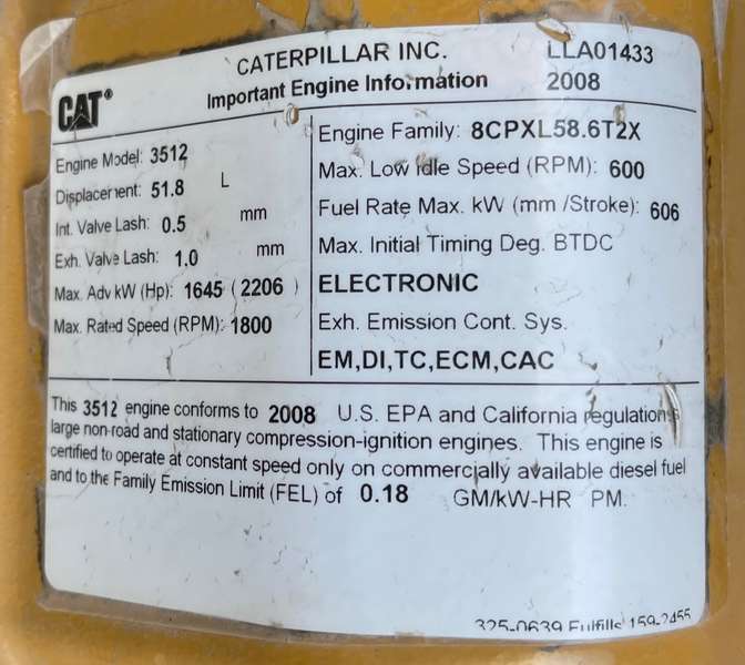 Used Caterpillar 3512C DITA Diesel Engine
