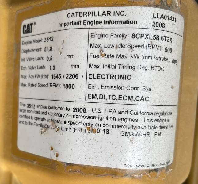 Used Caterpillar 3512C DITA Diesel Engine