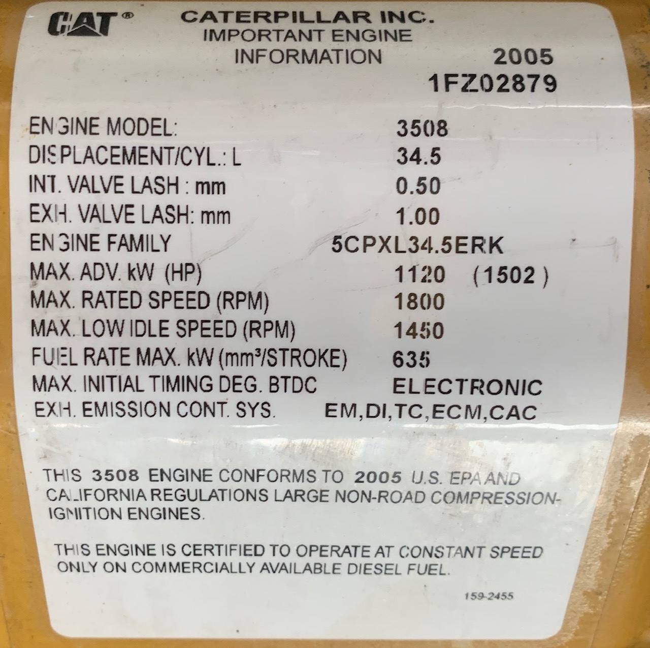 Used Caterpillar 3508 Diesel Engine 1FZ02879