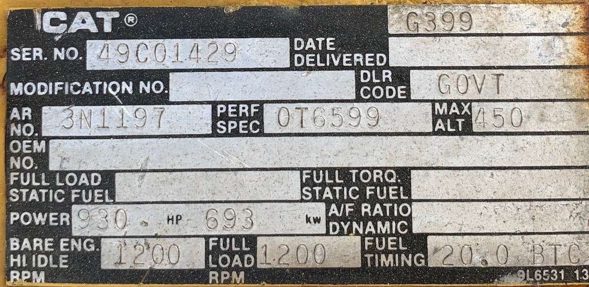 Used Caterpillar G399T Gas Engine