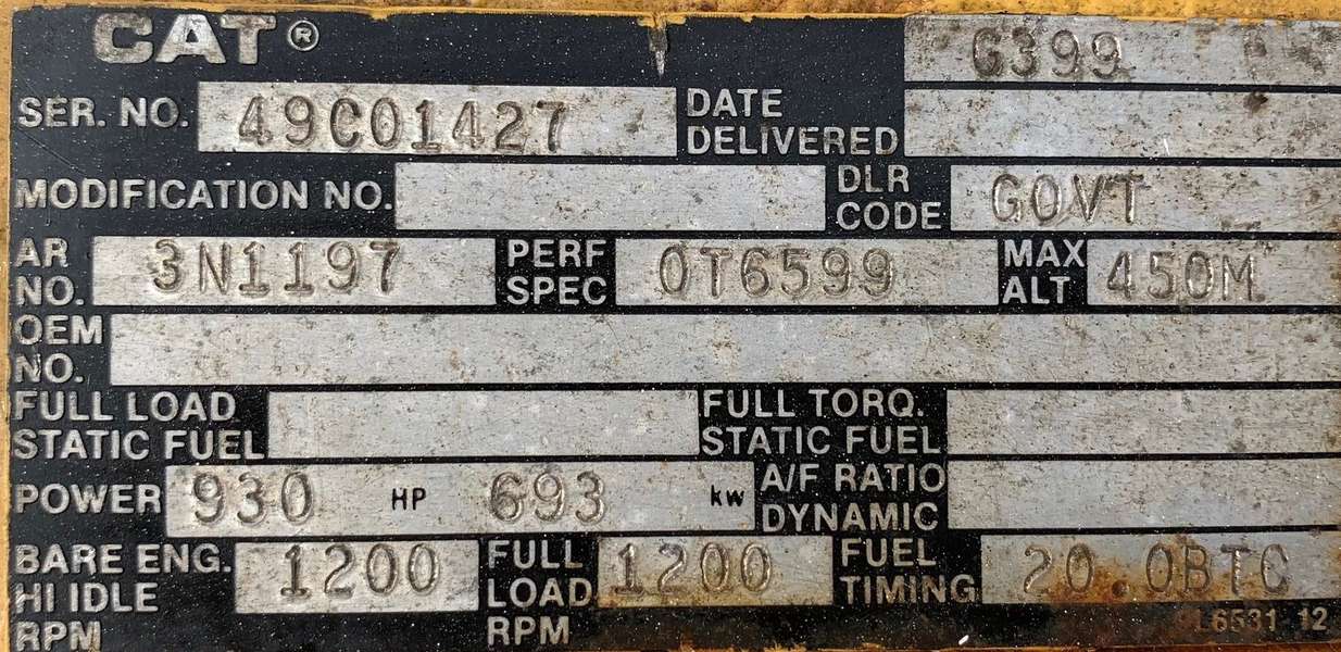 Used Caterpillar G399/ Non Turbo Gas Engine