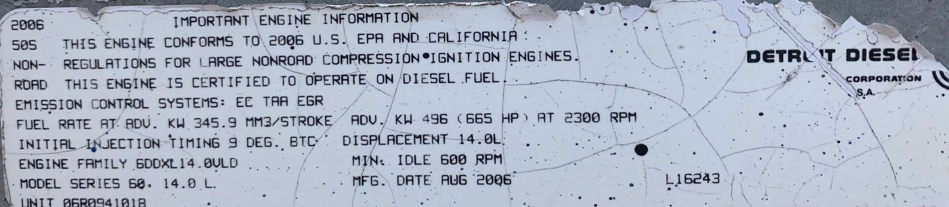 Used Detroit S60 14L Diesel Engine