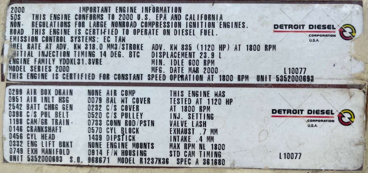 Like New MTU Detroit Diesel Corporation 12V2000 Diesel Engine