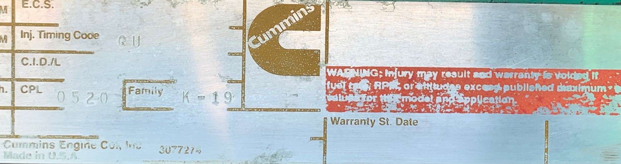 Used Cummins KTA19-G2 Diesel Engine