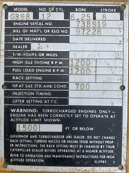 Used Caterpillar G398TA Gas Engine