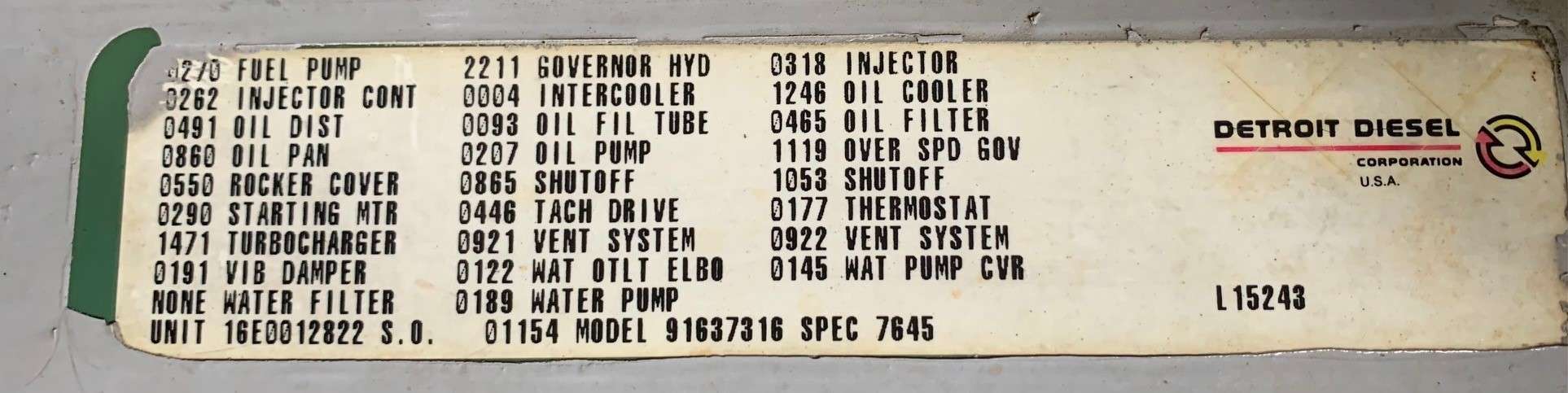 Low Hour Detroit 16V149TI Diesel Engine
