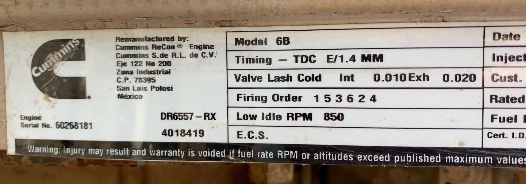 Low Hours Cummins 6BT Diesel Engine