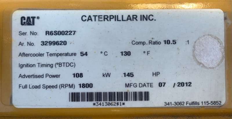 New Caterpillar G3306NA Gas Engine