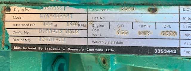 Used Cummins NTA-855-G1 Diesel Engine